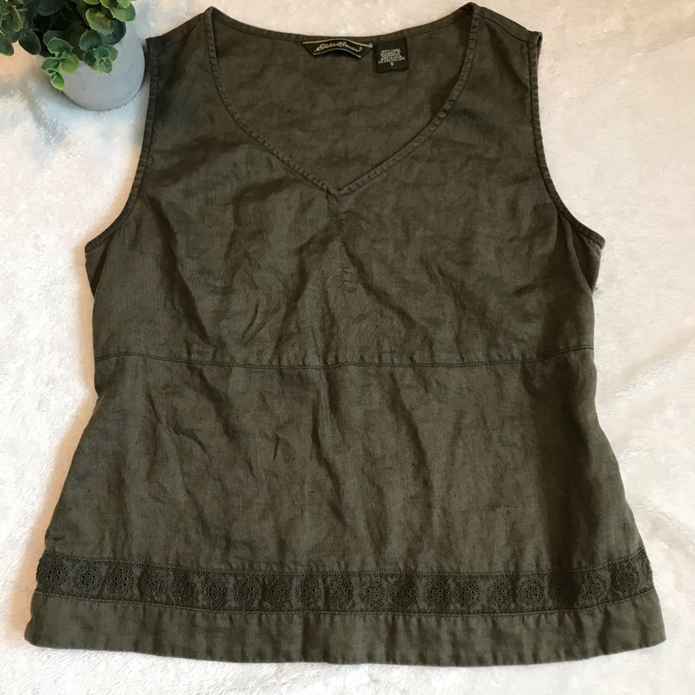 Eddie Bauer linen sleeveless v-neck tops women small